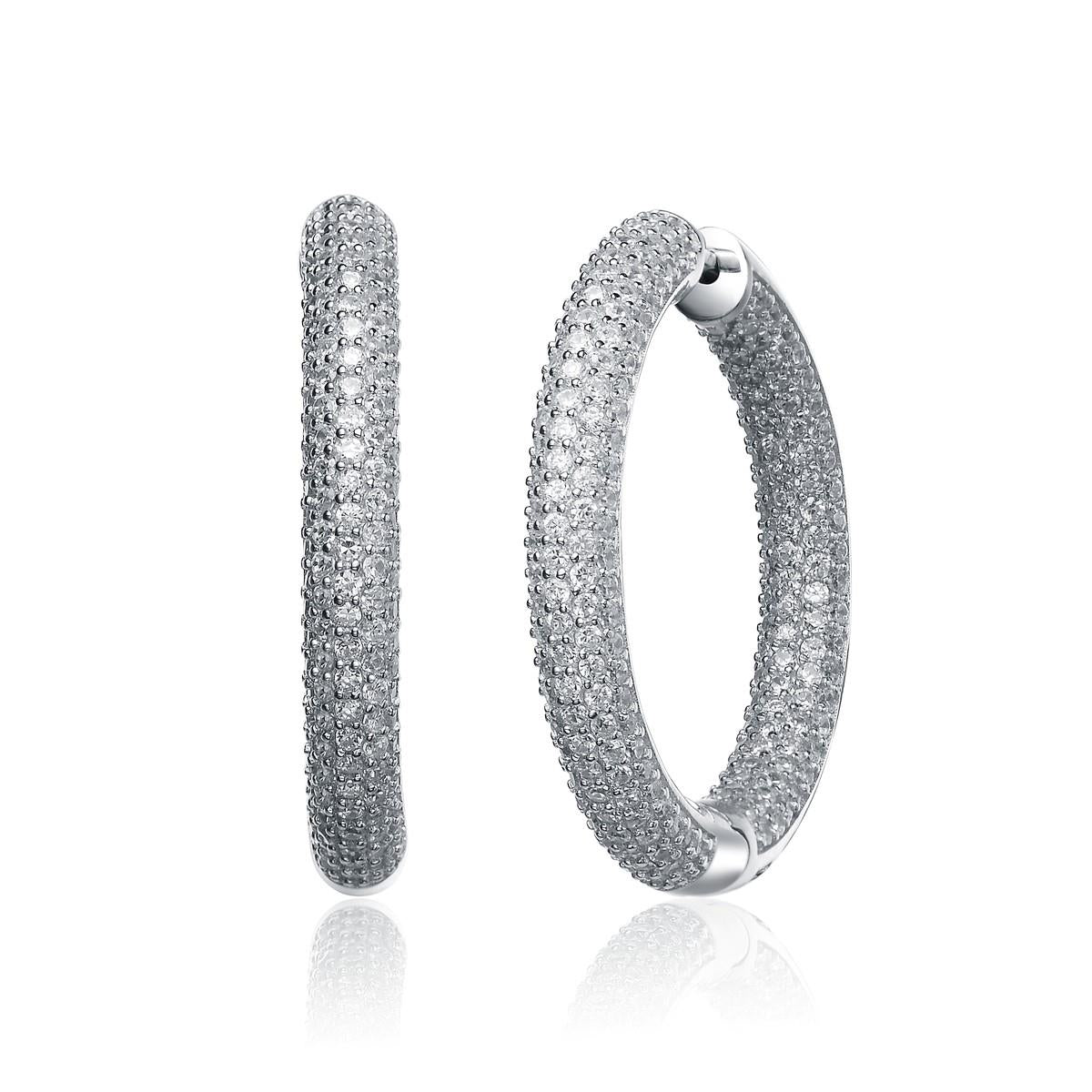 GENEVIVE CZ Sterling Silver Heavy Hoop Earrings Size 1.45