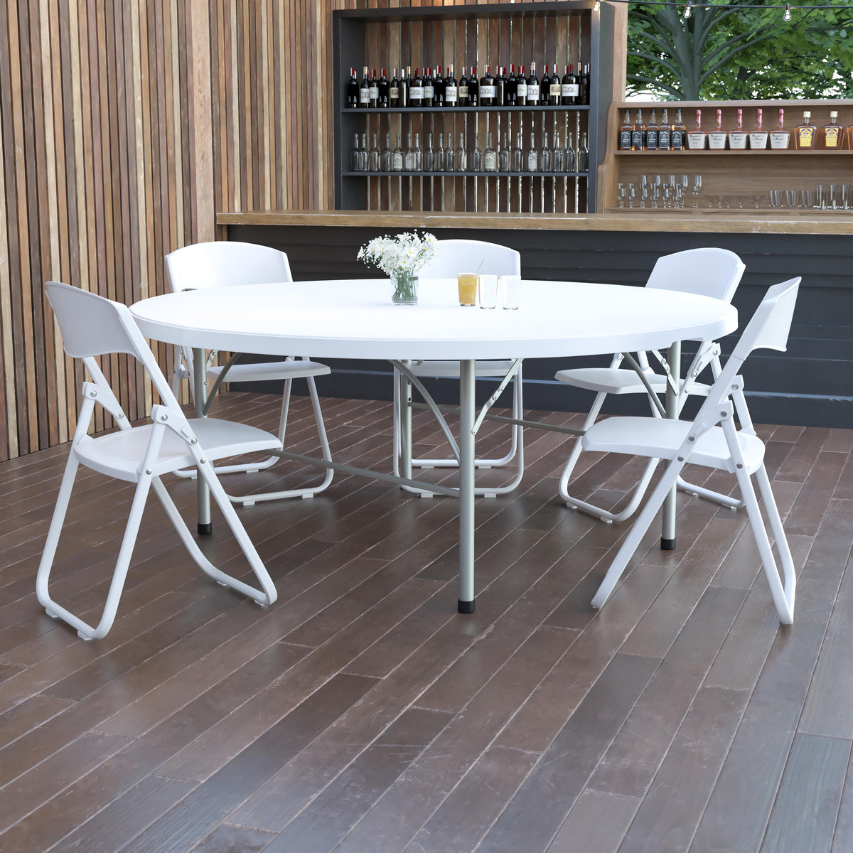 Flash Furniture 6-Foot Round Bi-Fold Granite White Plastic Event Folding Table with Handle