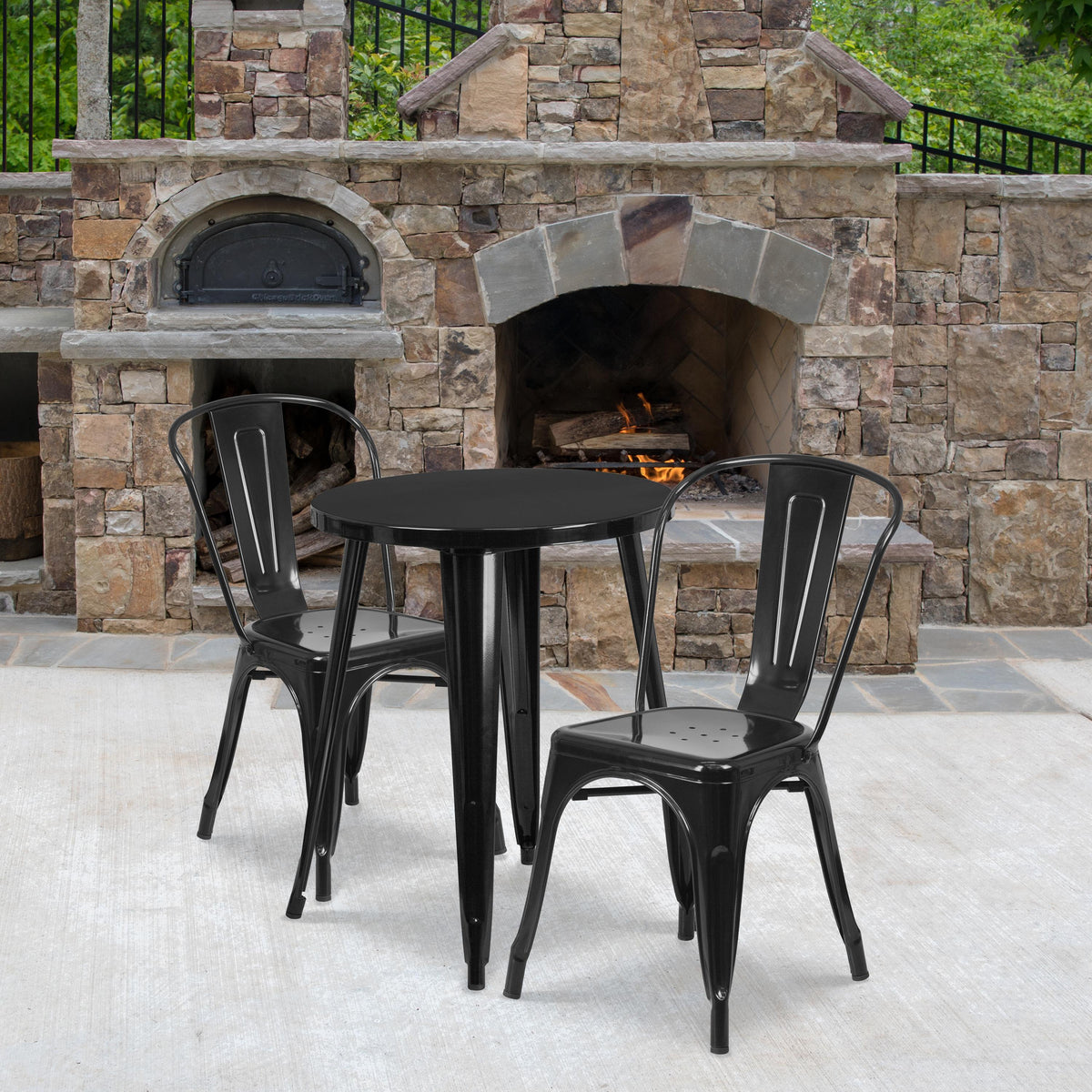Flash Furniture 24" Round Black Metal Indoor-Outdoor Table Set with 2 Cafe Chairs - Patio Set