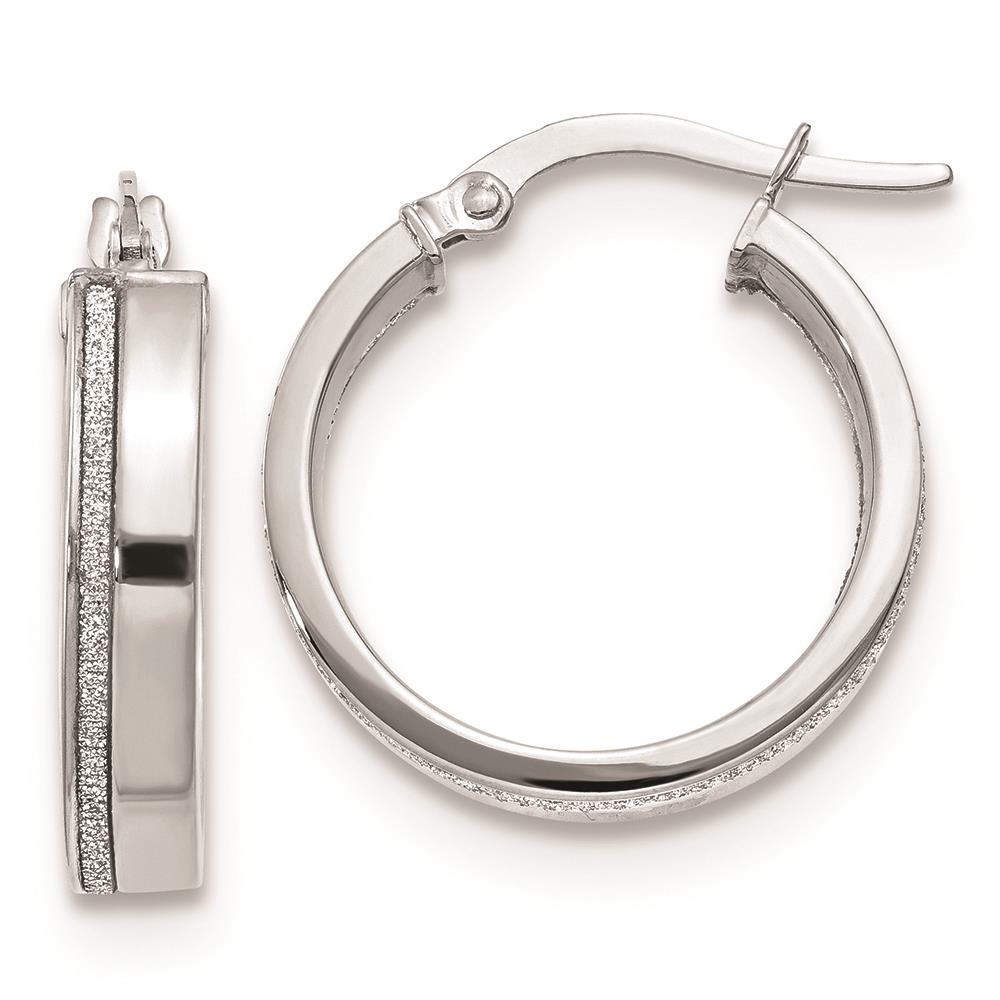 Distinctive 14K White Gold Polished Glimmer Infused Hoop Earrings