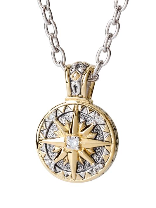 John Medeiros Compass 16" Chain, Engraved On Back Side "My True North" Pendant: 1" x 1" x 1/4"