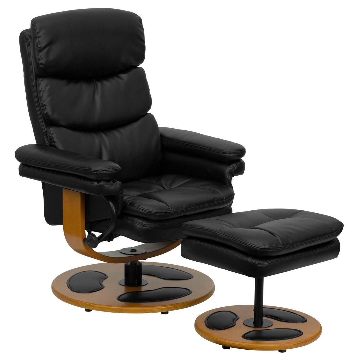Flash Furniture Contemporary Multi-Position Recliner &Ottoman w/Wood Base in Black LeatherSoft
