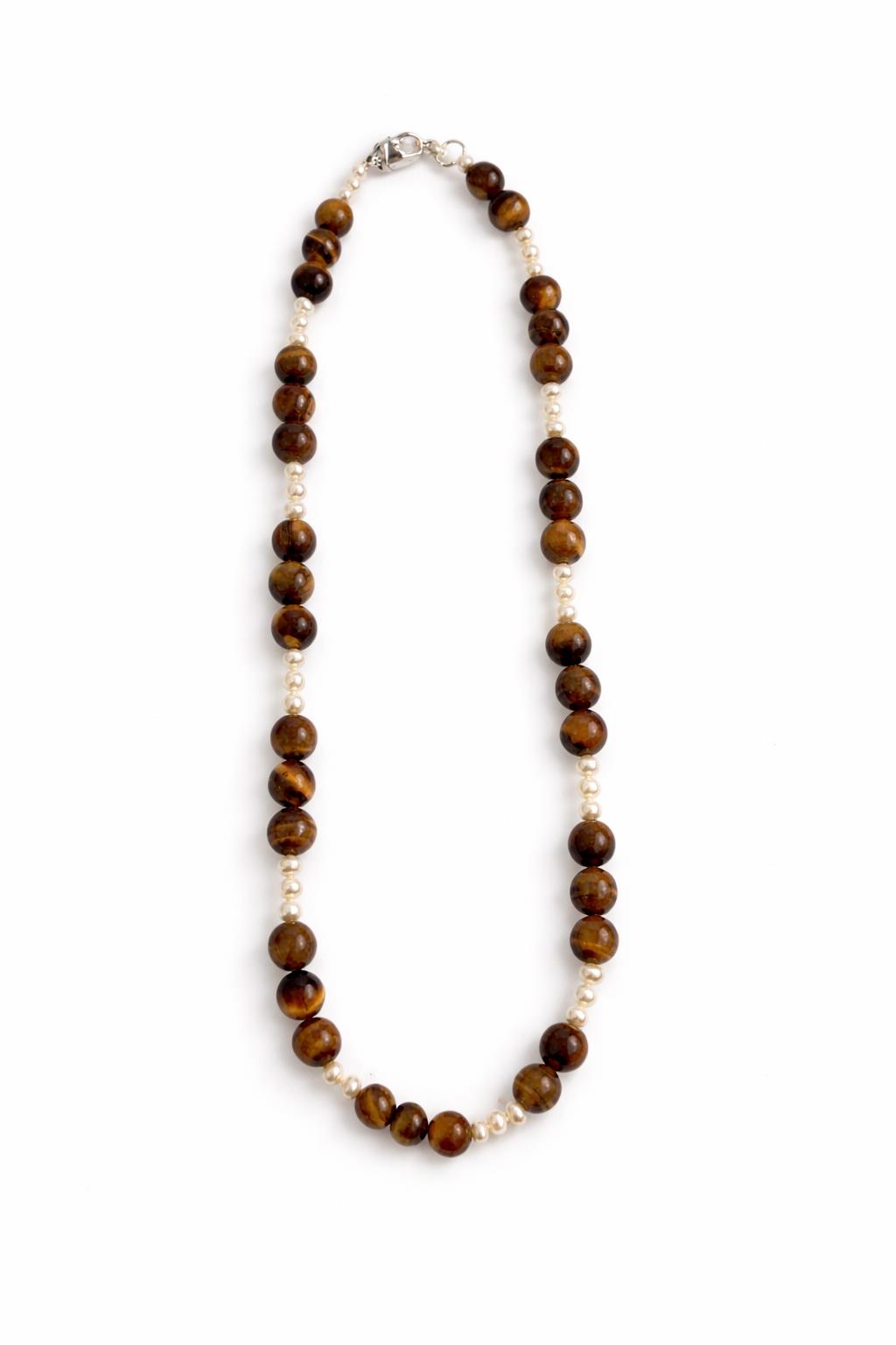 Completely Bella Latonia Cabella created Pearl and Yellow Tiger Eye Necklace