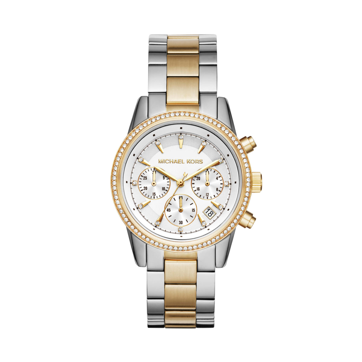 Michael Kors Ladies Ritz Pave Two-Tone Stainless Steel Watch White Dial