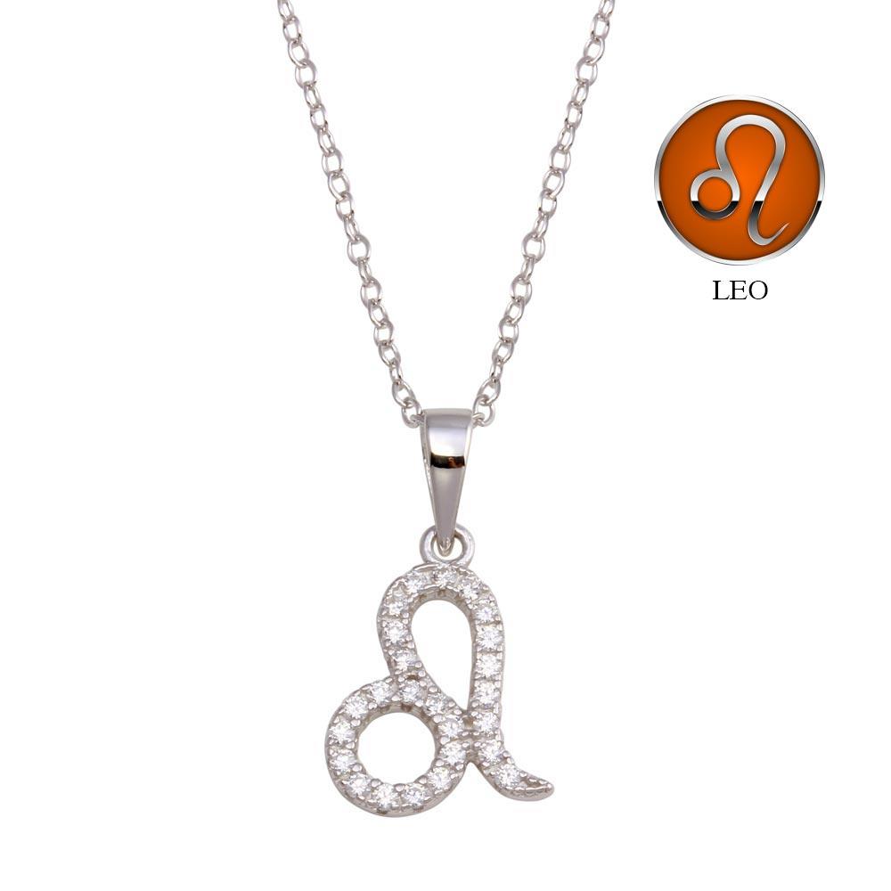 PARIKHS Rhodium Plated Leo CZ Zodiac Sign Necklace in 925 Sterling Silver