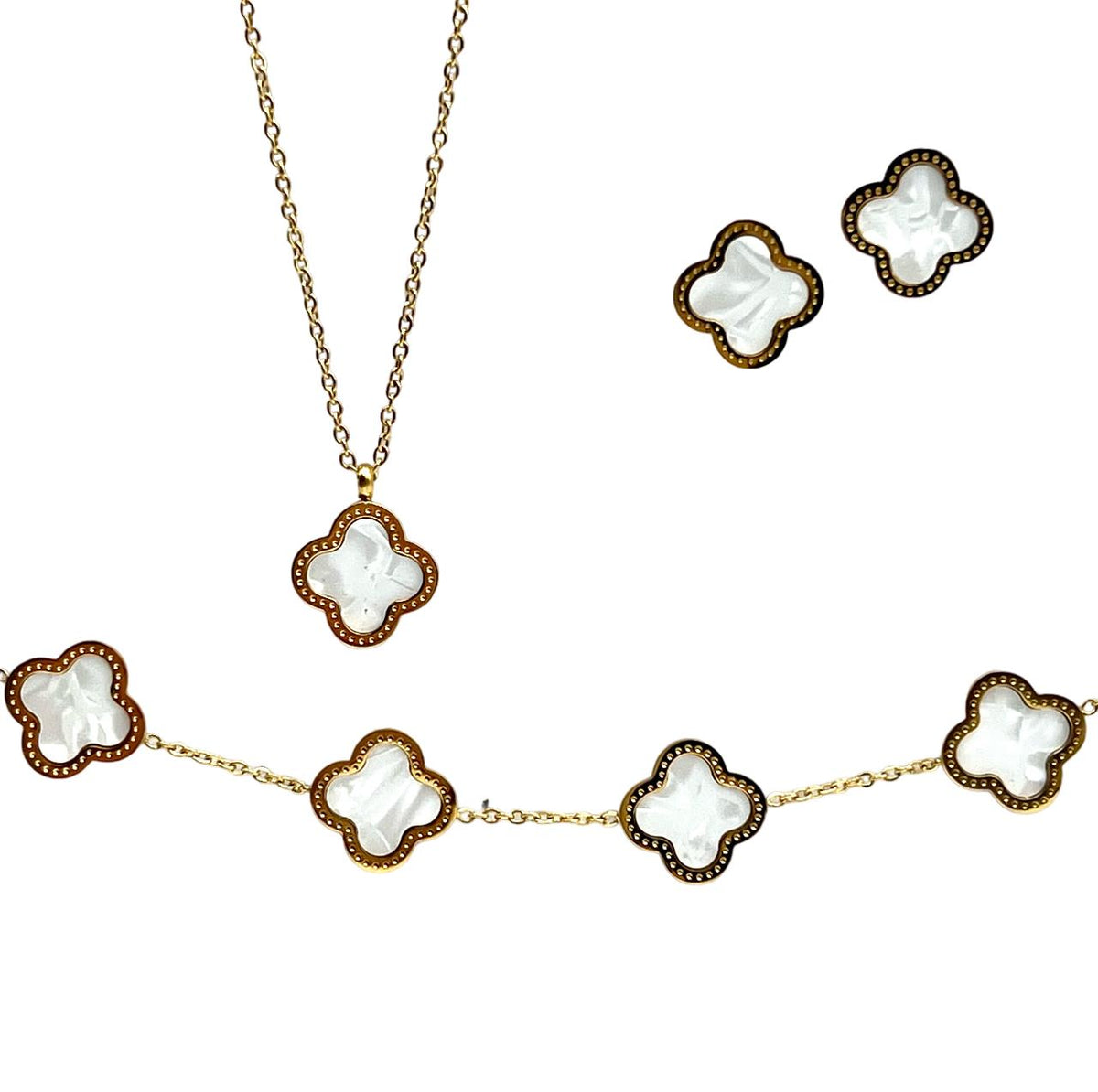DKD White Clover Set - Necklace, Bracelet and Earrings