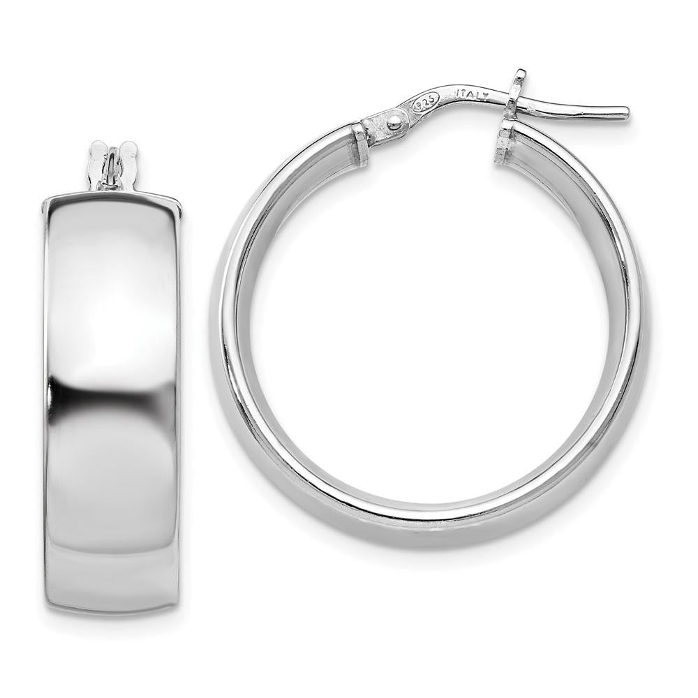 Distinctive Sterling Silver Polished Hinged Hoop Earrings