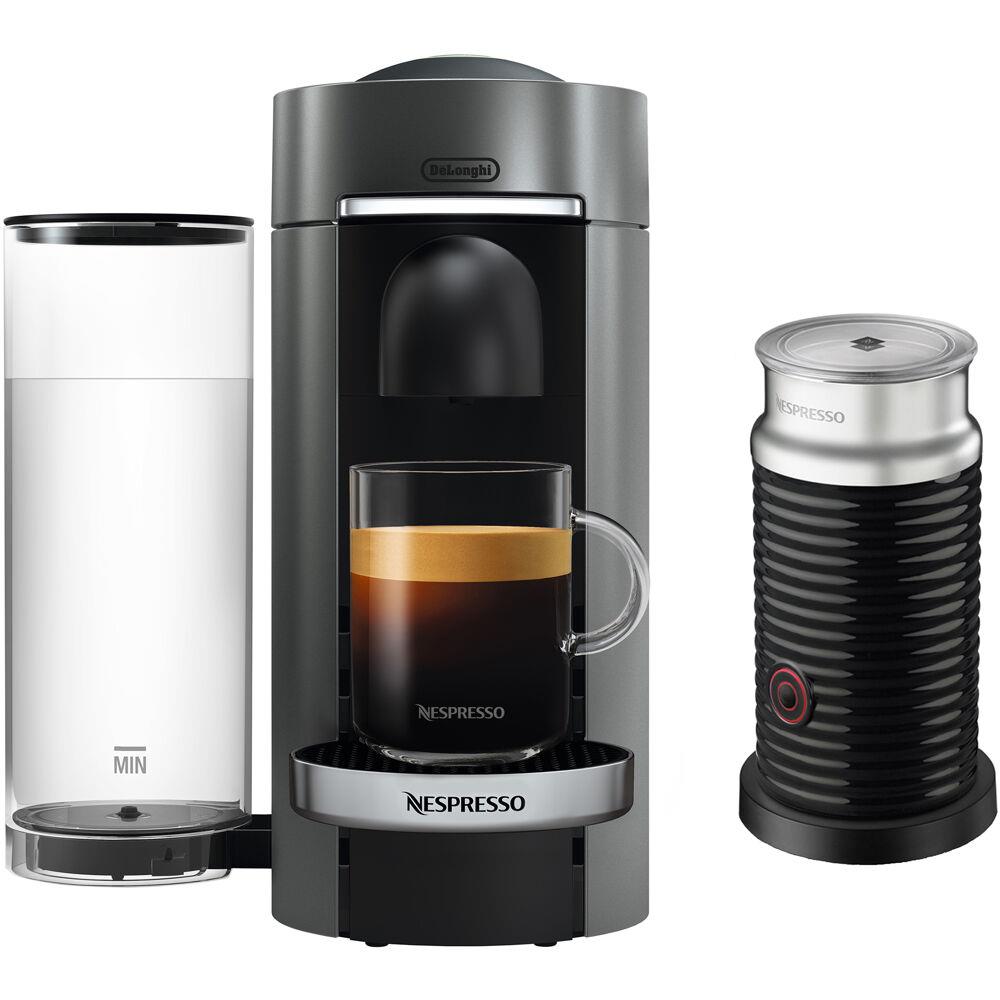 Delonghi VertuoPlus Deluxe Coffee & Espresso Single-Serve Machine in Titanium and Aeroccino Milk Frother in B