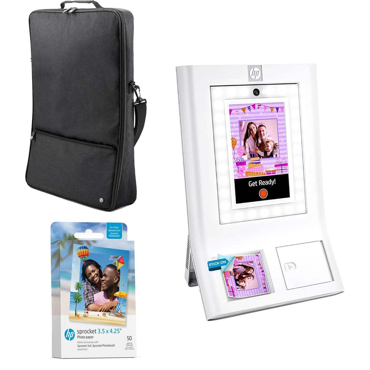 Hewlett Packard Sprocket Photobooth white + Zink 50 paper pack & Carrying case