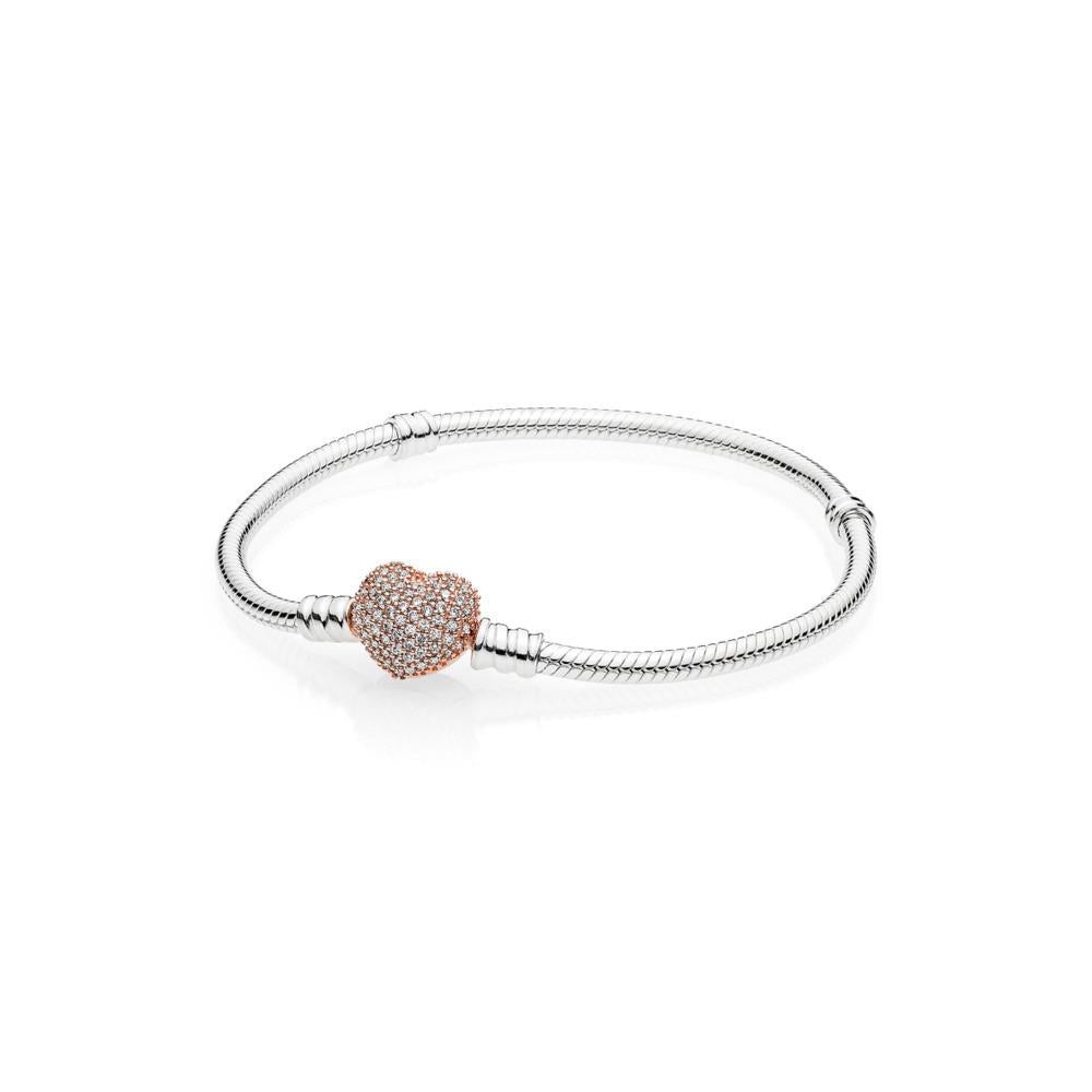 Pandora Moments Pave Heart Clasp Bracelet Size 7.5"