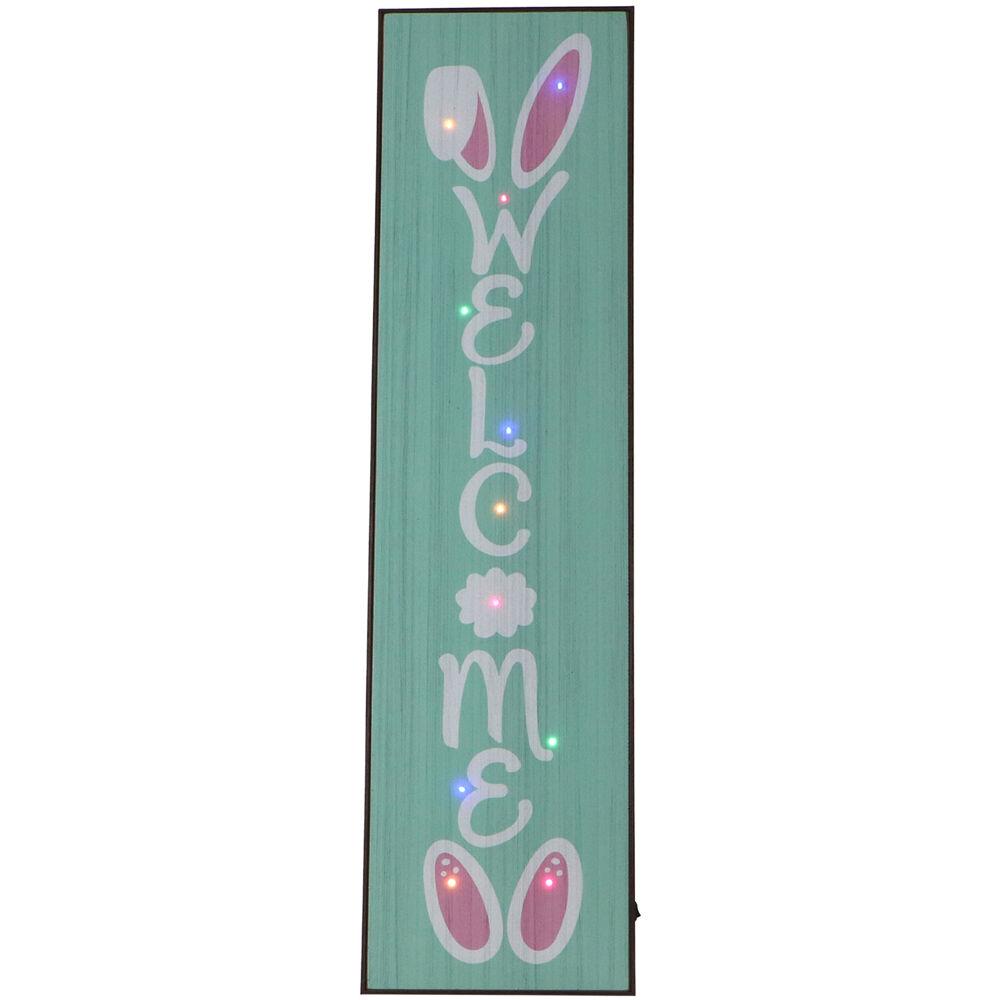 Fraser Hill 45-In. WELCOME Porch Leaner Sign with Battery-Operated LED Lights and Bunny Ears, Festive Spring Dec