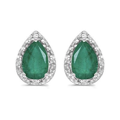 Distinctive 14K White Gold Pear Shaped Emerald Earrings