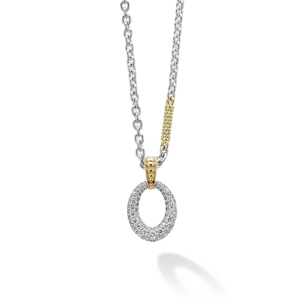 Lagos Two-Tone Oval Diamond Pendant Necklace Size 18"
