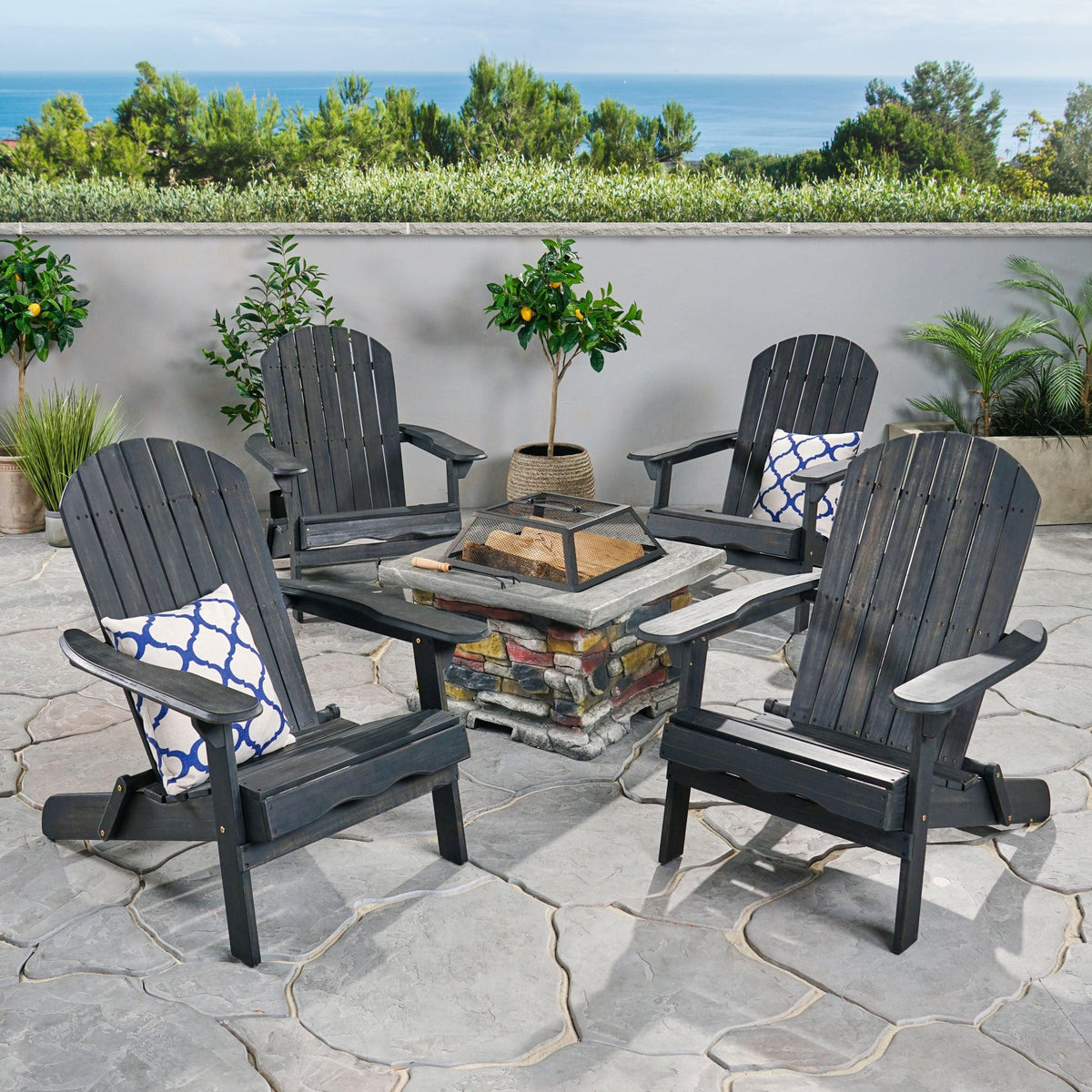 Stark Home Marrion Outdoor 5P Adirondack Chair Set + Fire Pit