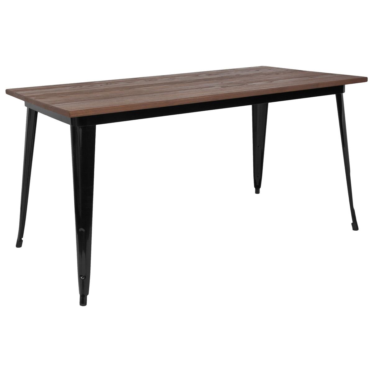 Flash Furniture 30.25" x 60" Rectangular Silver Metal Indoor Table with Walnut Rustic Wood Top