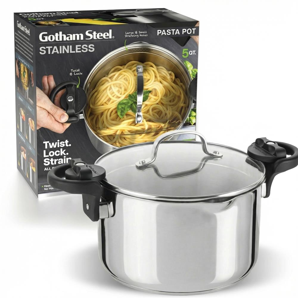 Gotham Steel Cookware Stainless Steel Pasta Pot Size 5 Quart