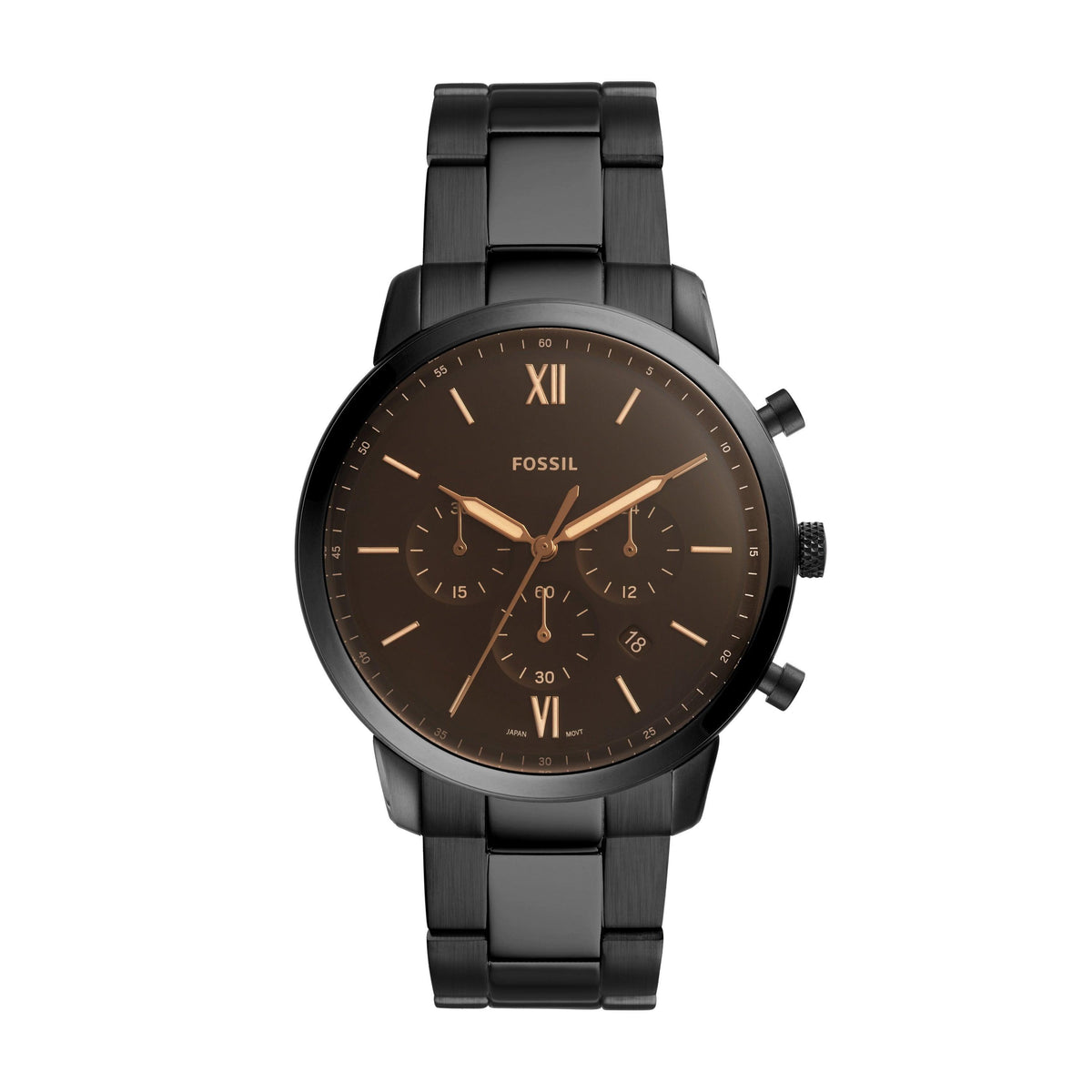 Fossil Men's Neutra Chronograph Black Ion-Plated Stainless Steel Watch Brown Dial