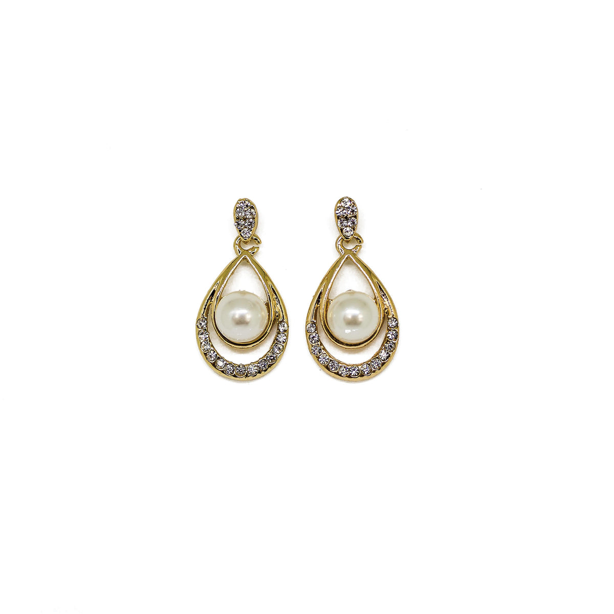 Completely Bella Gold Tone Pearl and Crystal Teardrop Earrings