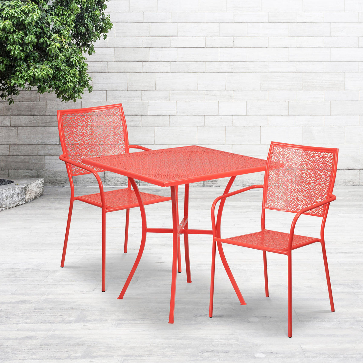 Flash Furniture 28" Square Sky Blue Indoor-Outdoor Steel Patio Table Set - 2 Square Back Chairs