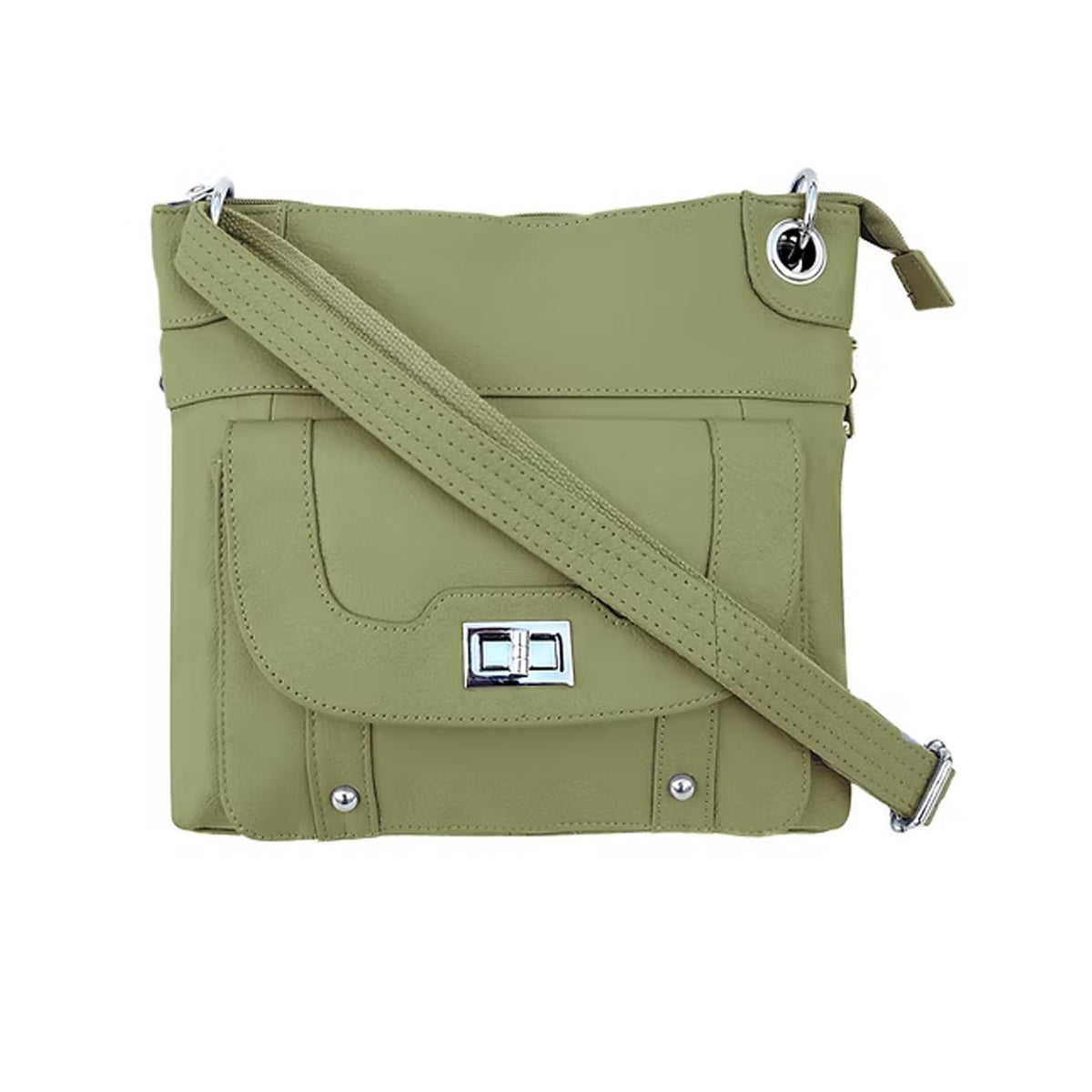 Roma Leathers Cowhide Leather Crossbody with Wired Strap Olive
