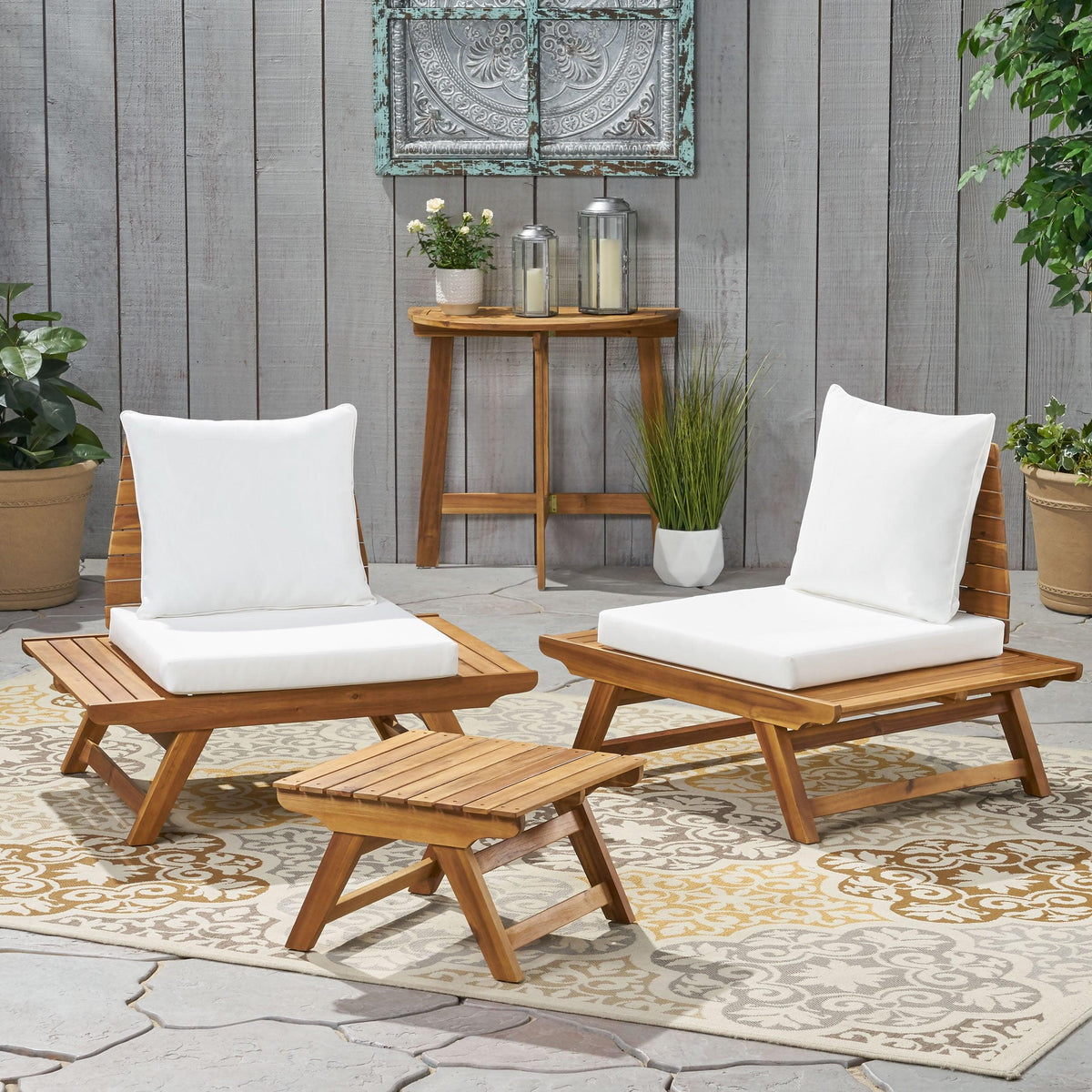 Stark Home Kaiya Outdoor 2Pc Acacia Wood Loveseat & Table Set