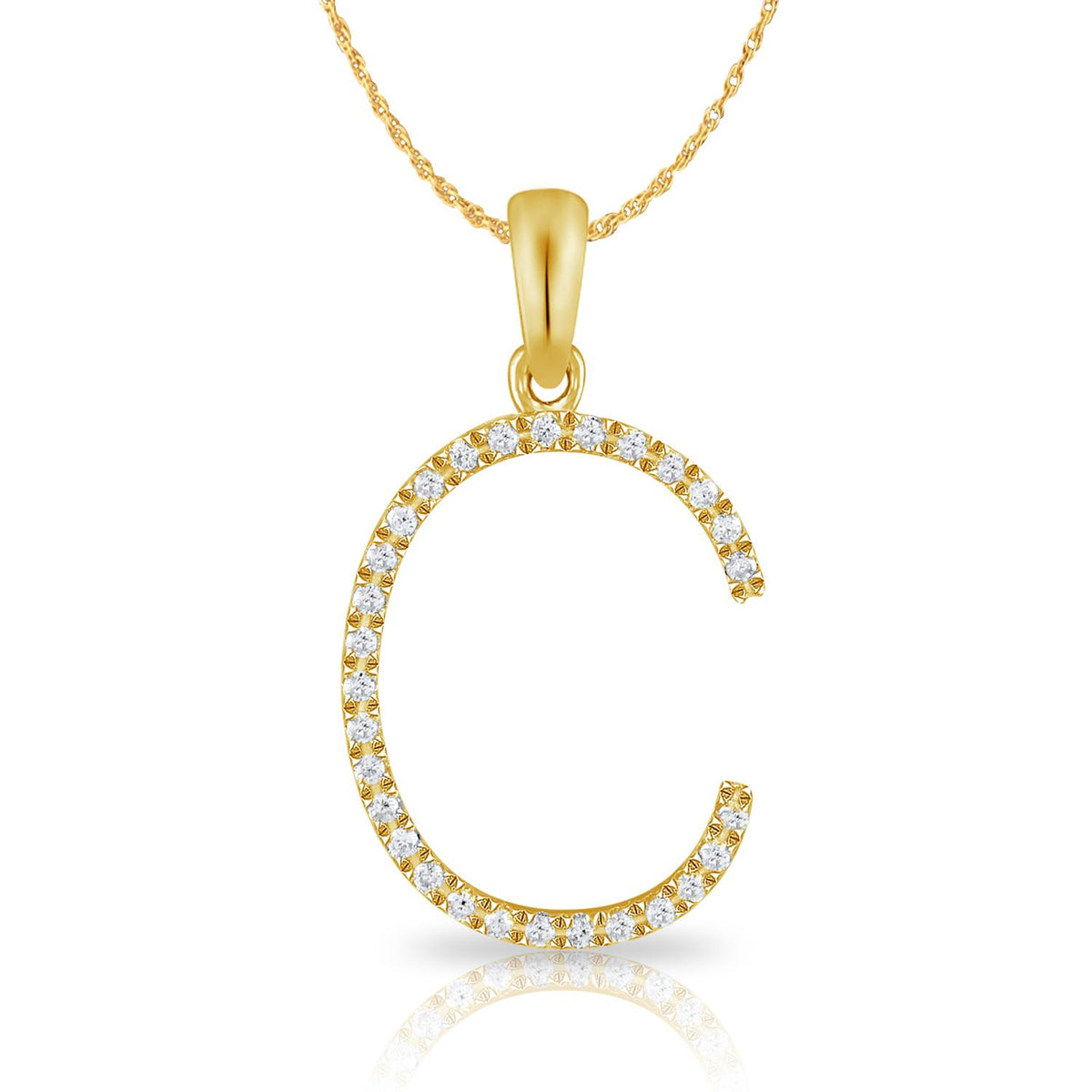 PARIKHS Diamond Initial Pendant Alphabet 'C' in 10K Yellow Gold 0.10 ct , IJK color - I3 clarity