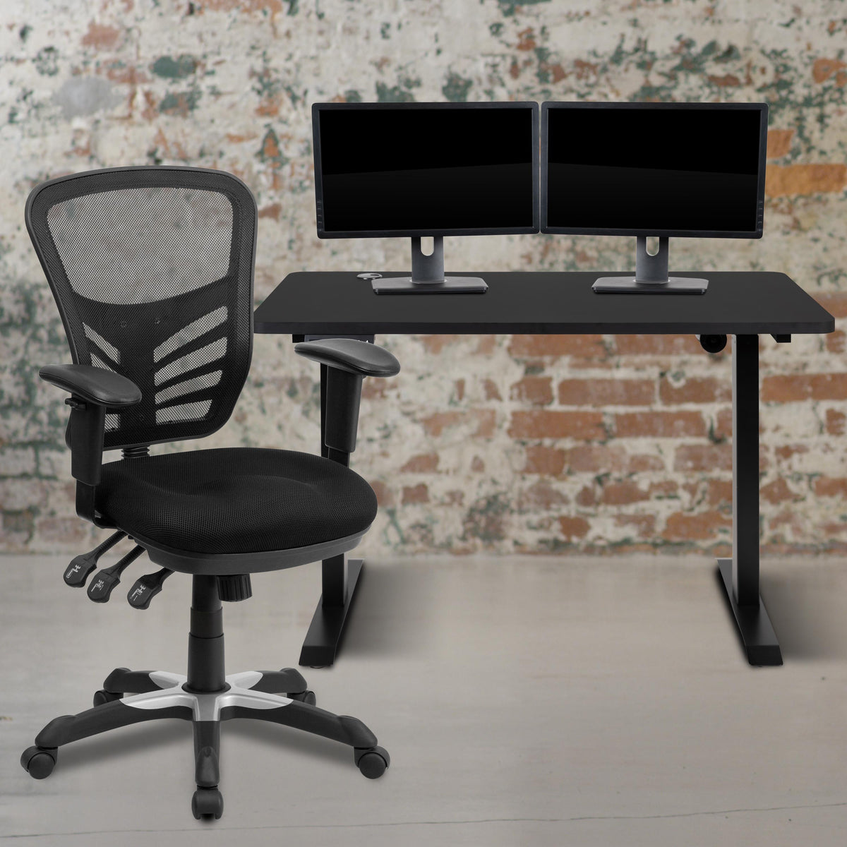 Flash Furniture 48" Wide Black Electric Adjustable Standing Desk & Black Ergonomic Office Chair