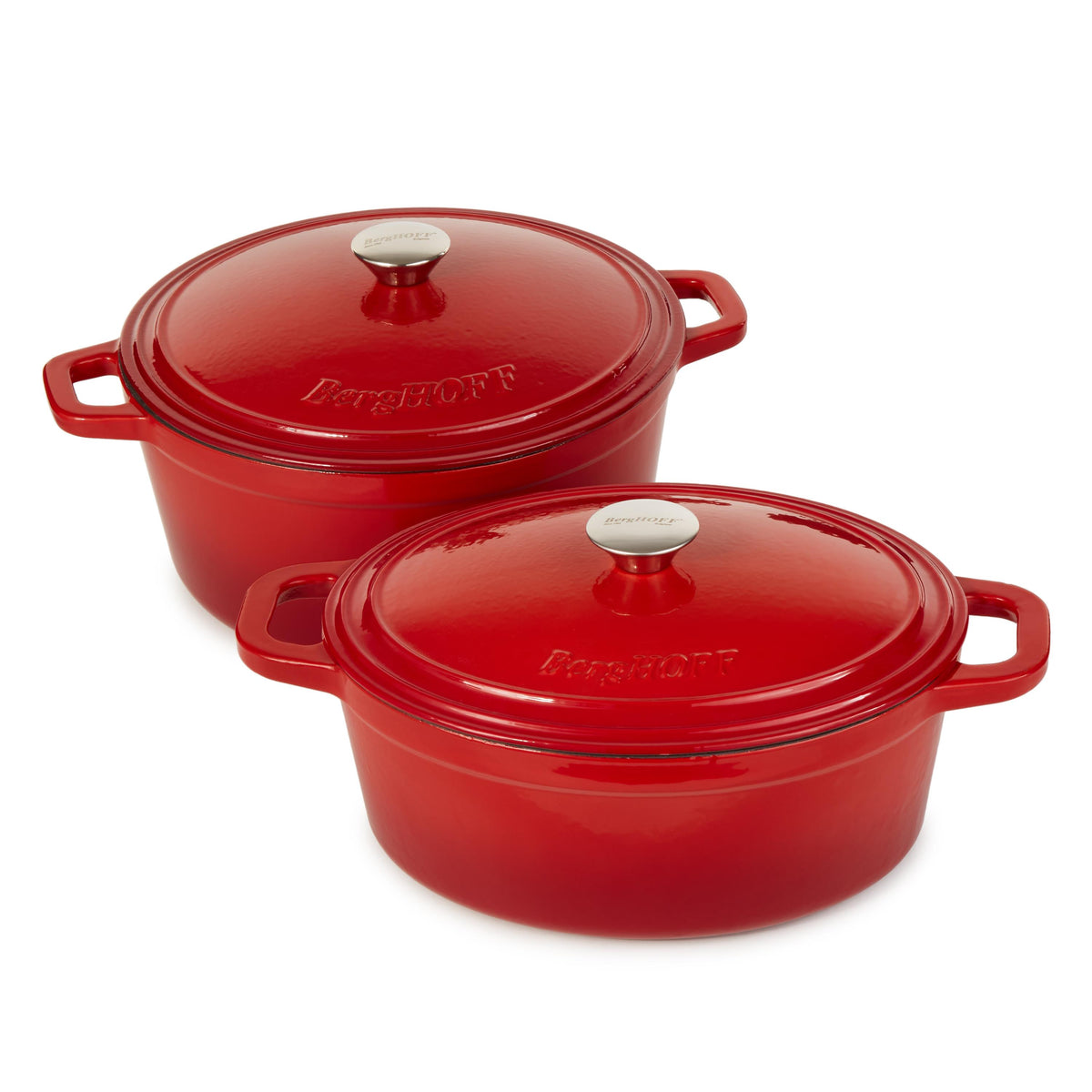 BergHOFF Neo 4pc Cast Iron Cookware Set, 5qt. & 7qt., Red