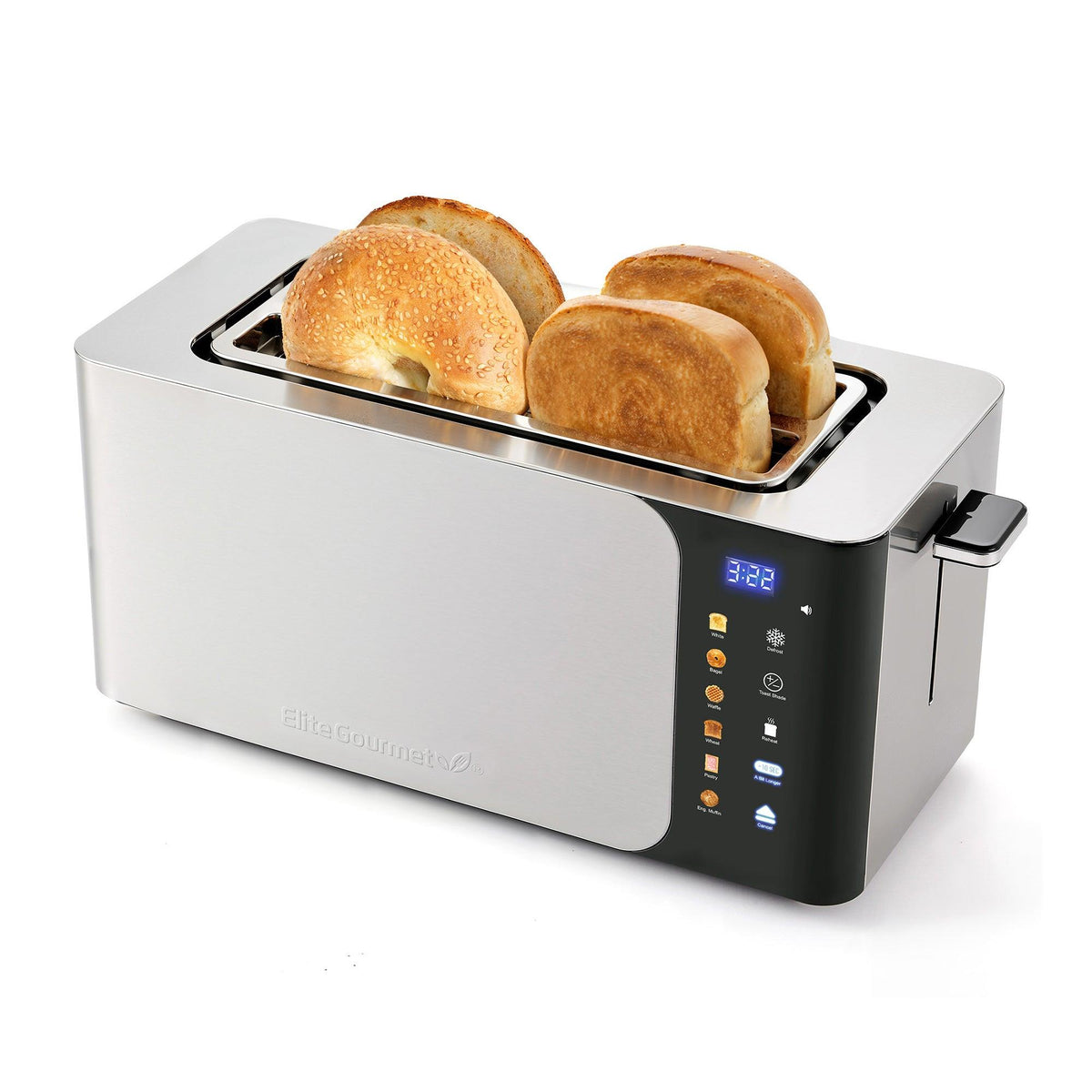 Elite Gourmet 4 Slice Long Slot Toaster w/ SmartToast Digital Touch Screen Black & SS