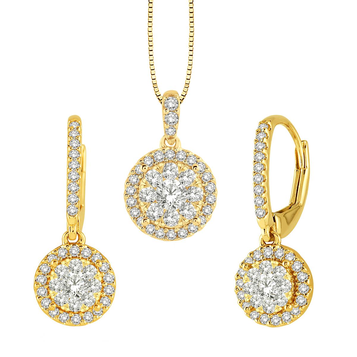 Jilco Inc Diamond Cluster Earring and Necklace Set