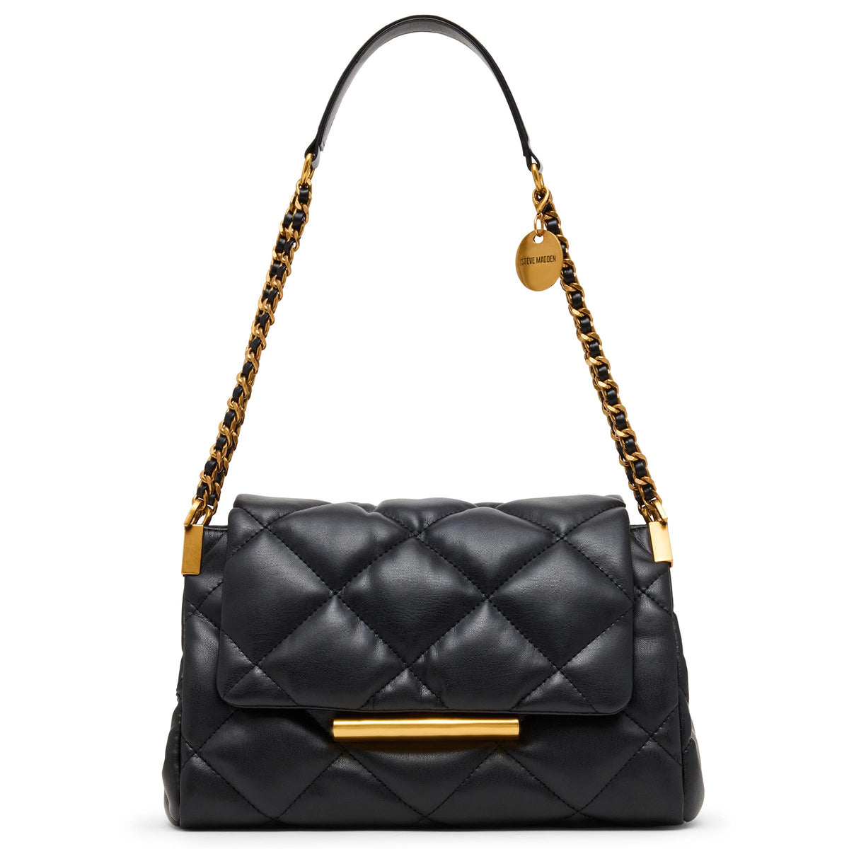 Steve Madden COLETTE Quilted Flap Shoulder Bag - Black/Gold