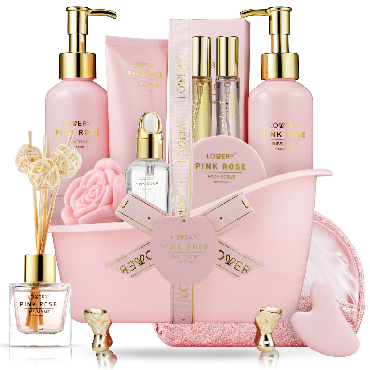 Lovery Luxe Pink Rose Bath and Body Set Size 18 Pieces
