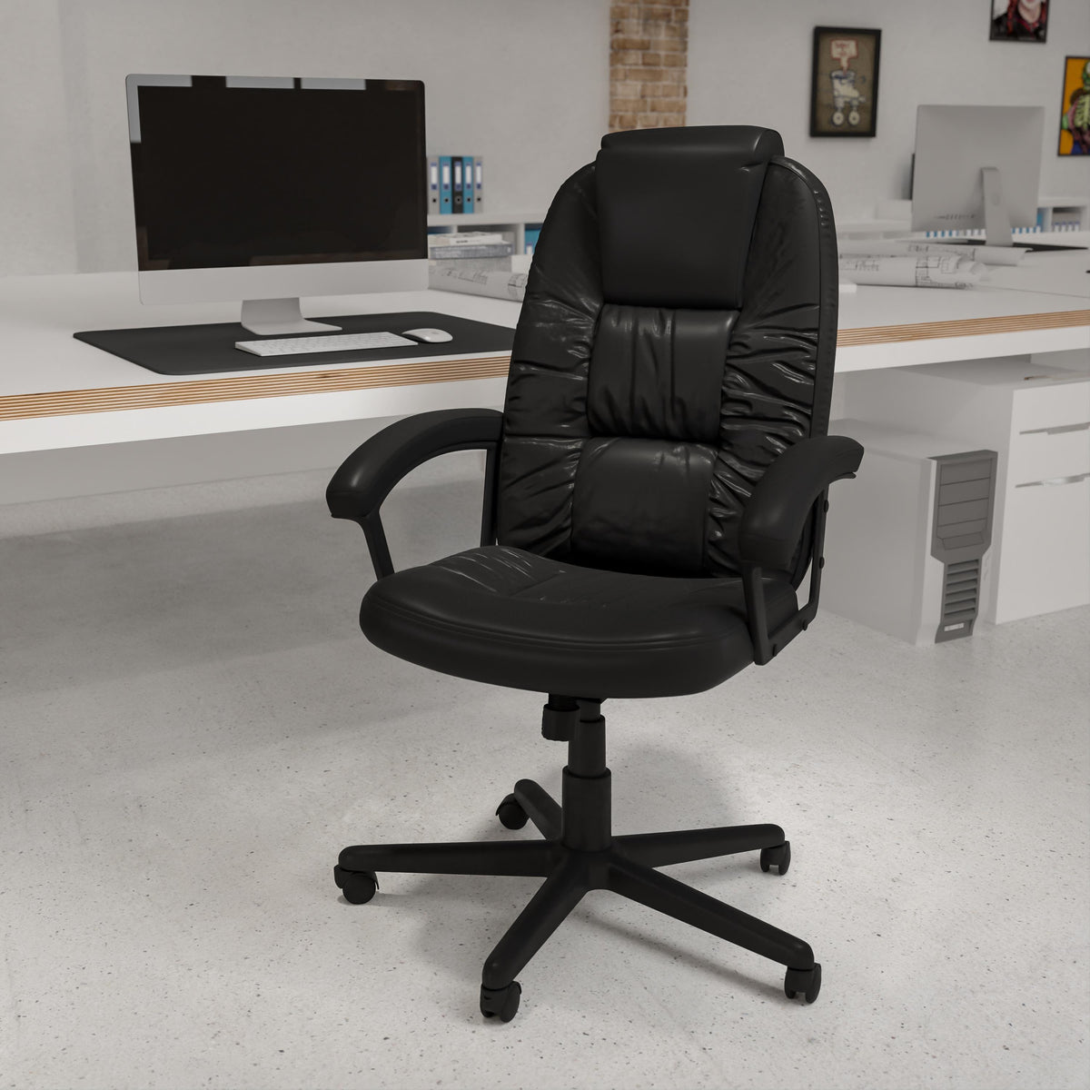 Flash Furniture High Back Black LeatherSoft Soft Ripple Upholstered Executive Office Chair