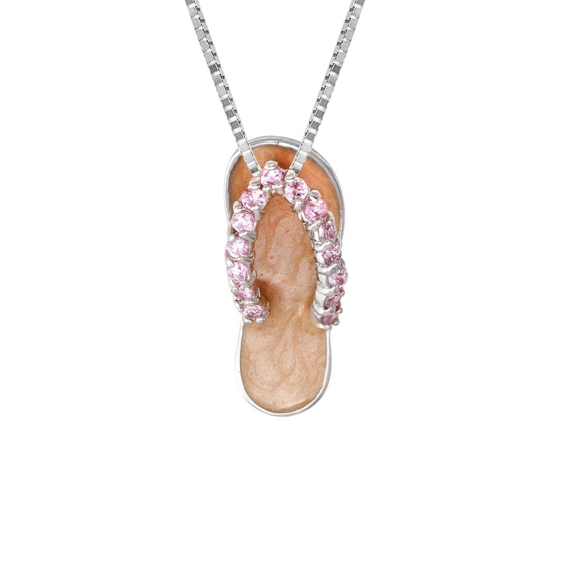 PARIKHS Rhodium Plated Lavender Enamel Pink CZ Sandal Pendant with chain in 925 Sterling Silver