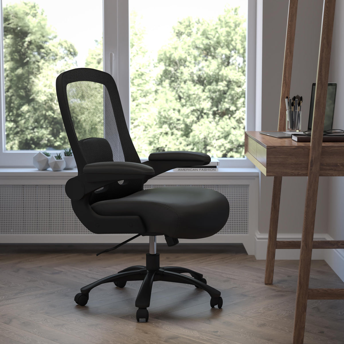 Flash Furniture Big & Tall 500 lb. Rated Black Mesh/Fabric Ergonomic Chair w/ Adjustable Lumbar