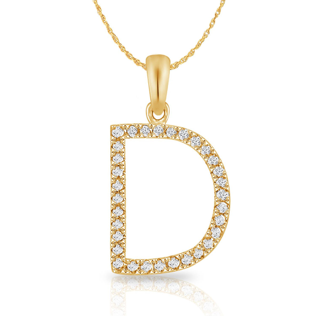 PARIKHS Diamond Initial Pendant Alphabet 'D' in 10K Yellow Gold 0.10 ct , IJK color - I3 clarity