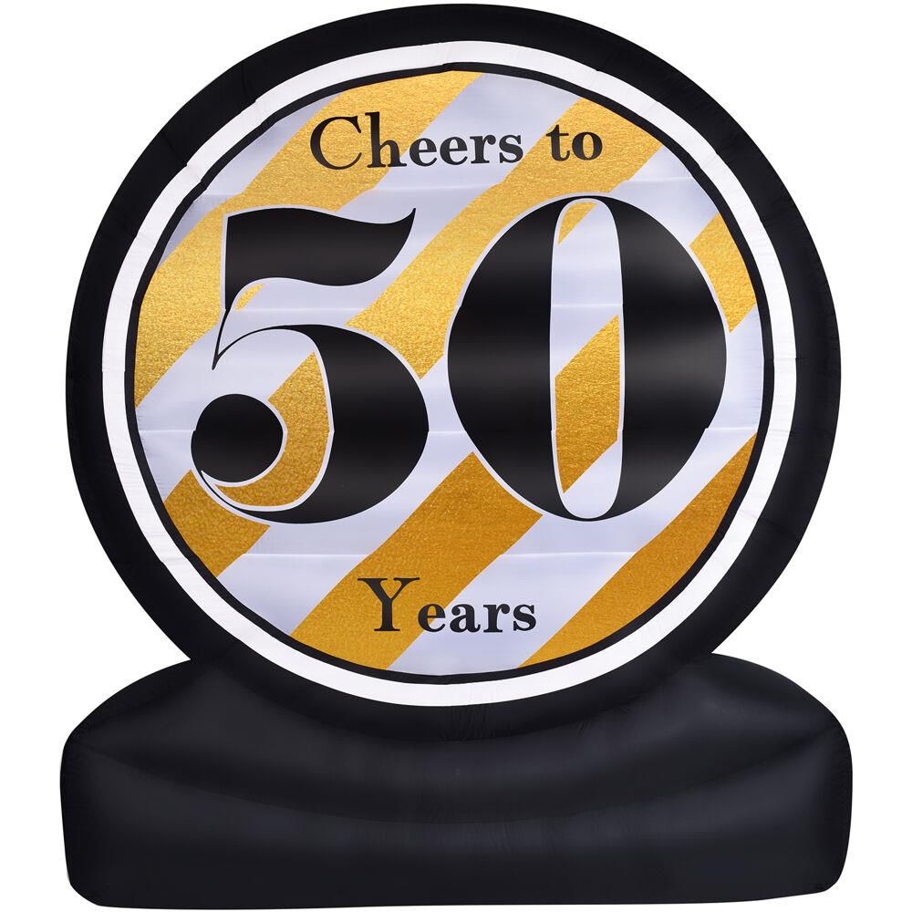 Fraser Hill 8-Ft. Tall Cheers to 50 Years Birthday or Anniversary Milestone, Outdoor Blow-Up Inflatable with Lig