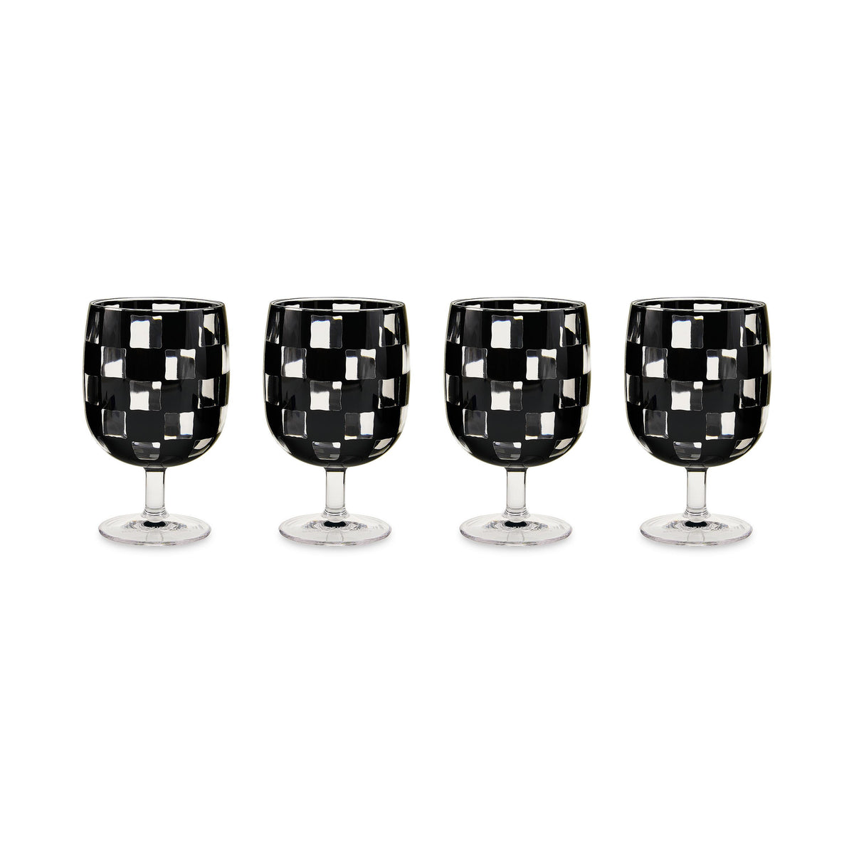 MacKenzie-Childs Black Check Acrylic Water Goblets, Set of 4