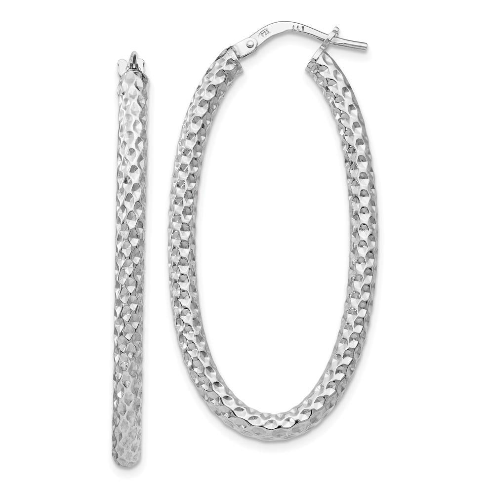 Distinctive Sterling Silver Polished & Textured Oval Hinged Hoop Earrings