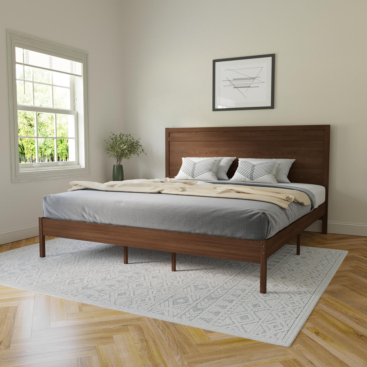 Flash Furniture Solid Wood Platform Bed with Headboard and Wooden Slats in Light Brown - King