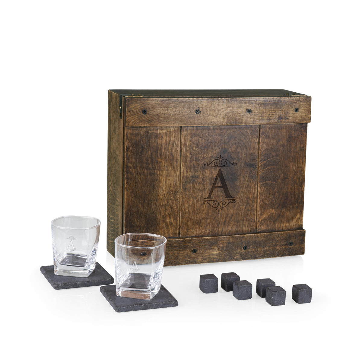 Picnic Time Monogram - Whiskey Box Set - Oak Wood, B