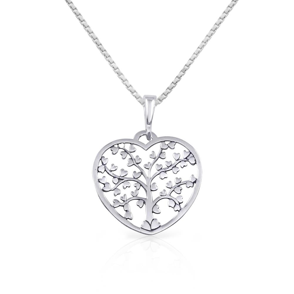 PARIKHS Flat Heart Shaped Heart Tree Pendant with chain in 925 Sterling Silver
