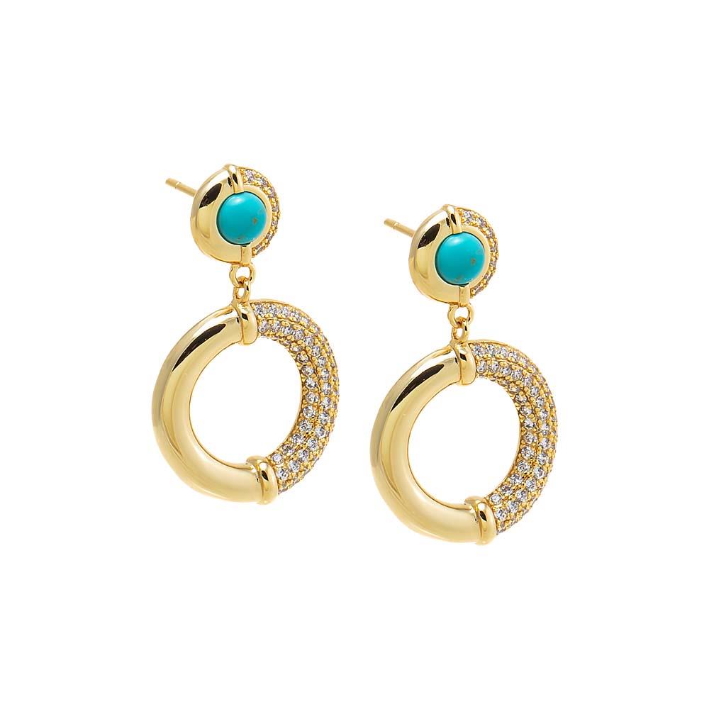 Adina Eden Turquoise CZ Open Circle Drop Earring