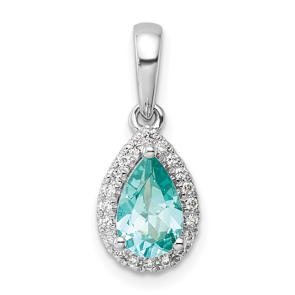 Distinctive 14K White Gold Pure Serenity Lab Grown Diamond Pear Created Paraiba Pendant
