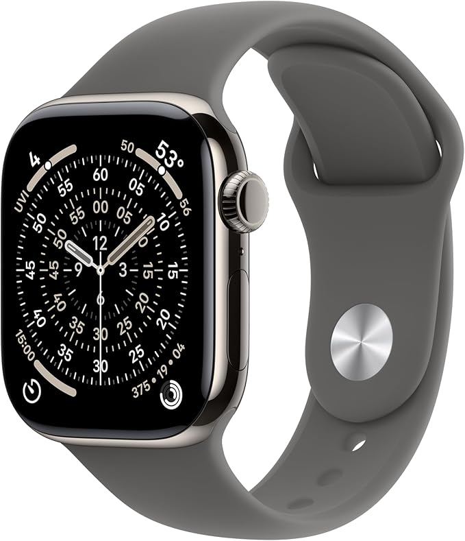 Apple Watch Series 11 GPS + Cellular 42mm Natural Titanium Case with Stone Gray Sport Band - S/M