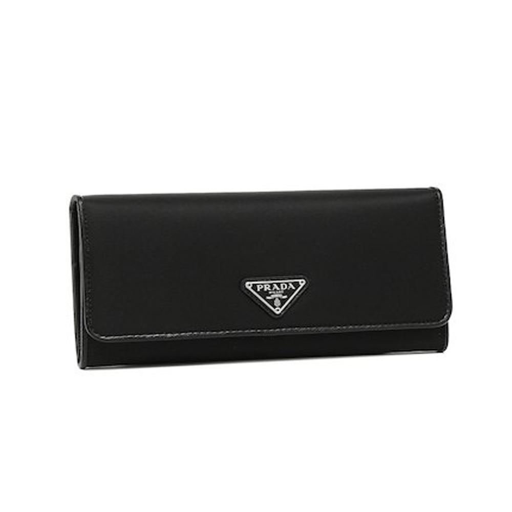 Prada Tessuto Nero Black Continental Flap Black Wallet Silver Triangle Logo