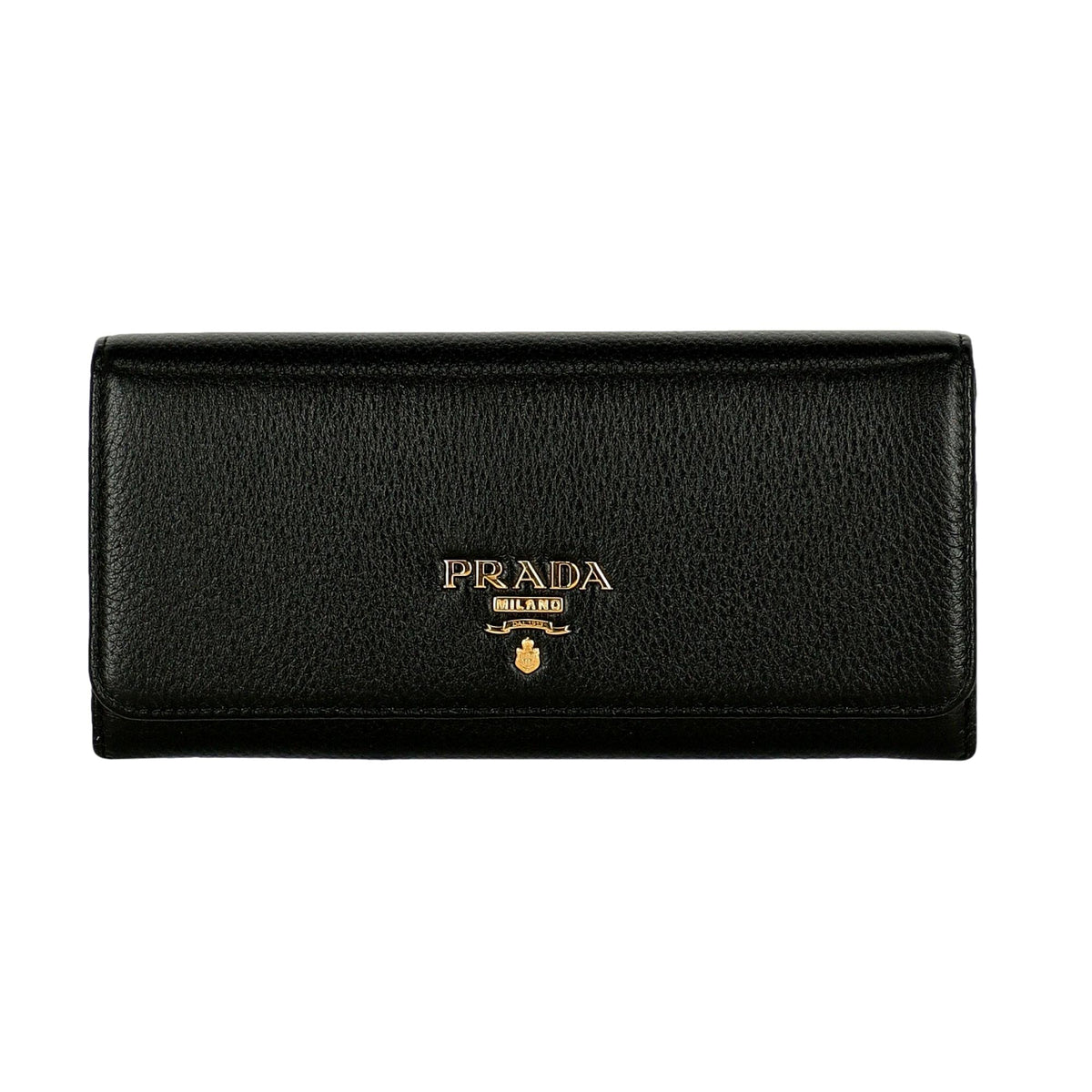 Prada Vitello Grain Nero Black Leather Continental Long Wallet Zipper Pouch