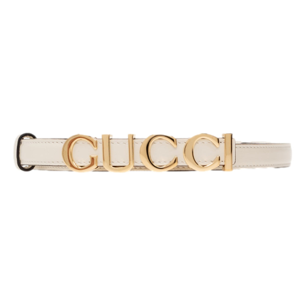 Gucci Cream Thin Leather Belt with Metal Gold Logo Lettering Size 80
