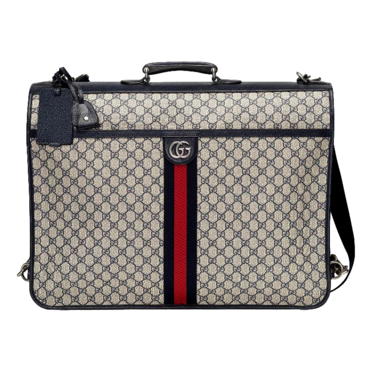 Gucci GG Supreme Canvas Blue Web Stripe Leather Garment Bag