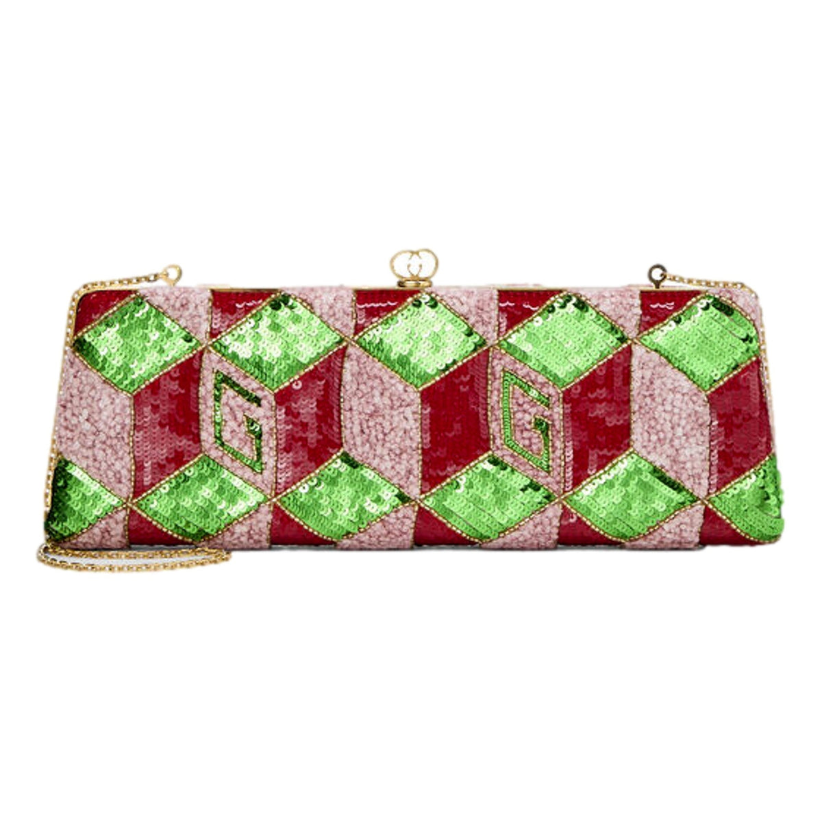 Gucci Broadway Embellished Sequins and Crystals Red Green Pink Chain Shoulder Bag Clutch